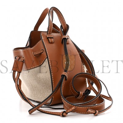 LOEWE CALFSKIN CANVAS MINI HAMMOCK SHOULDER BAG NATURAL TAN (19*17*10cm)