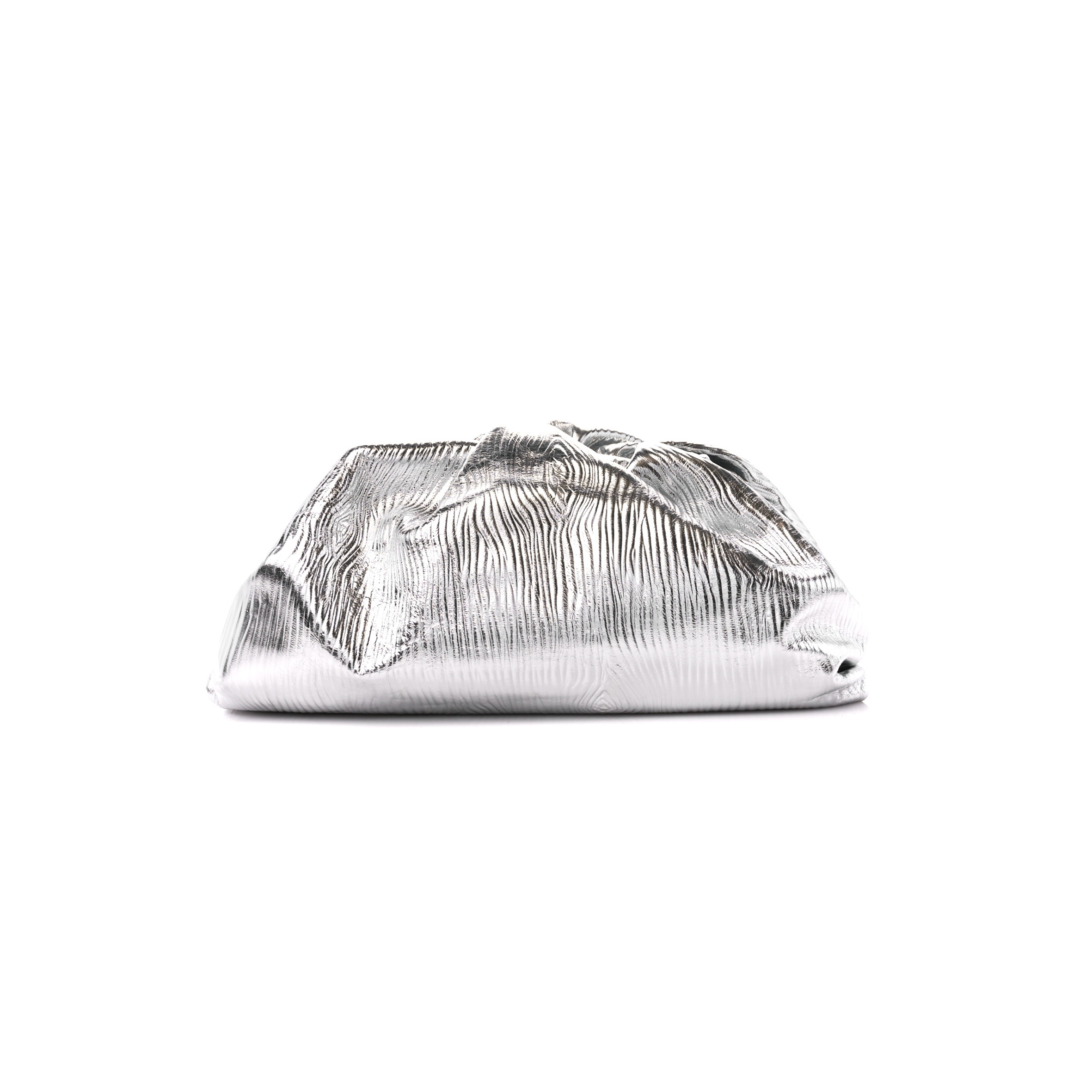 BOTTEGA VENETA METALLIC BARK CALFSKIN EMBOSSED THE POUCH OVERSIZED CLUTCH SILVER  (37*19*12cm)