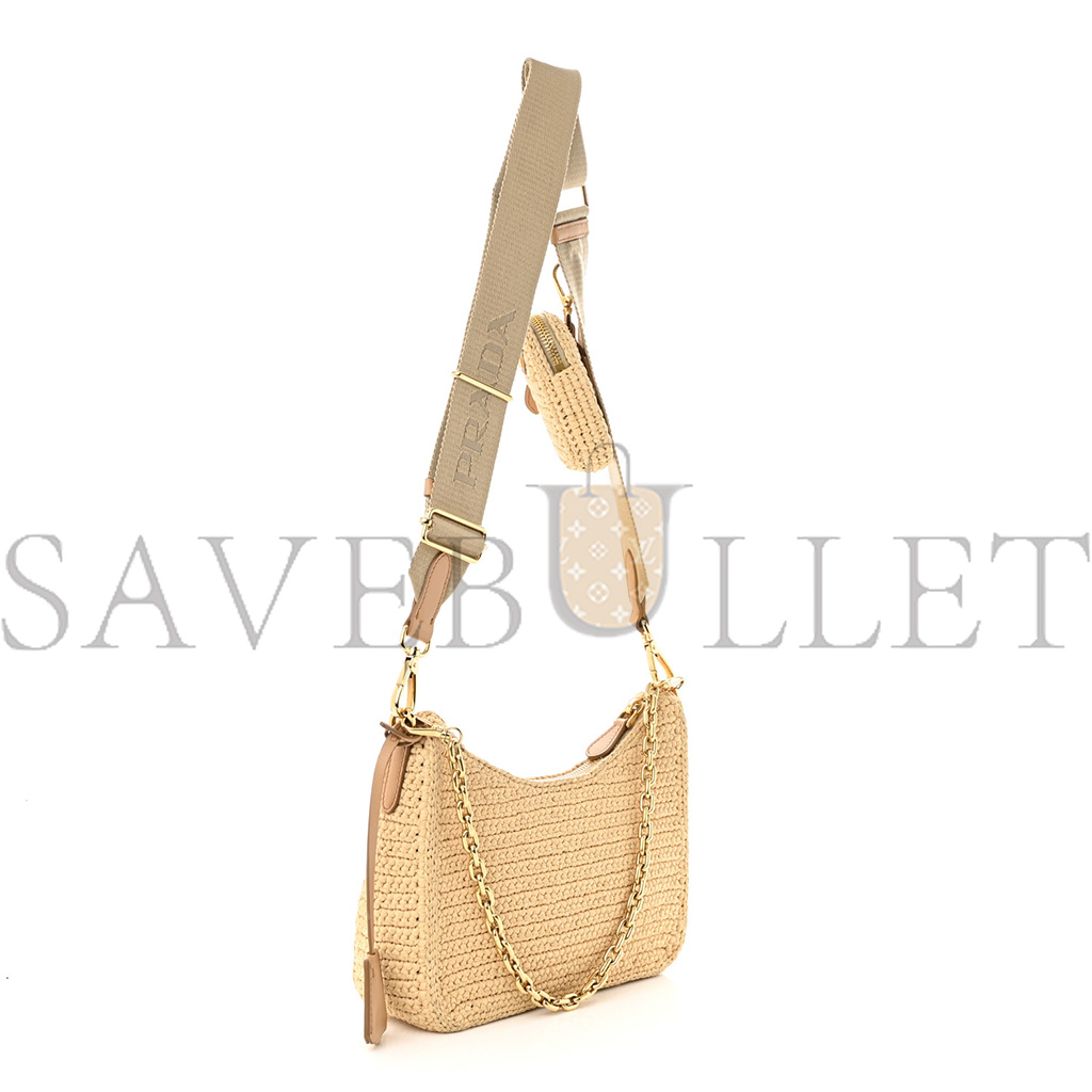 PRADA RAFFIA RE-EDITION 2005 SHOULDER BAG TAN (22*17*6cm)