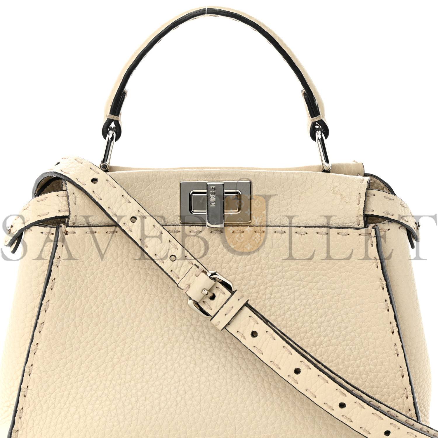 FENDI CUOIO ROMANO SELLERIA MINI PEEKABOO ICONIC SATCHEL LATTE (23*17*12cm) FENDI CUOIO ROMANO SELLERIA MINI PEEKABOO ICONIC SATCHEL LATTE (23*17*12cm)