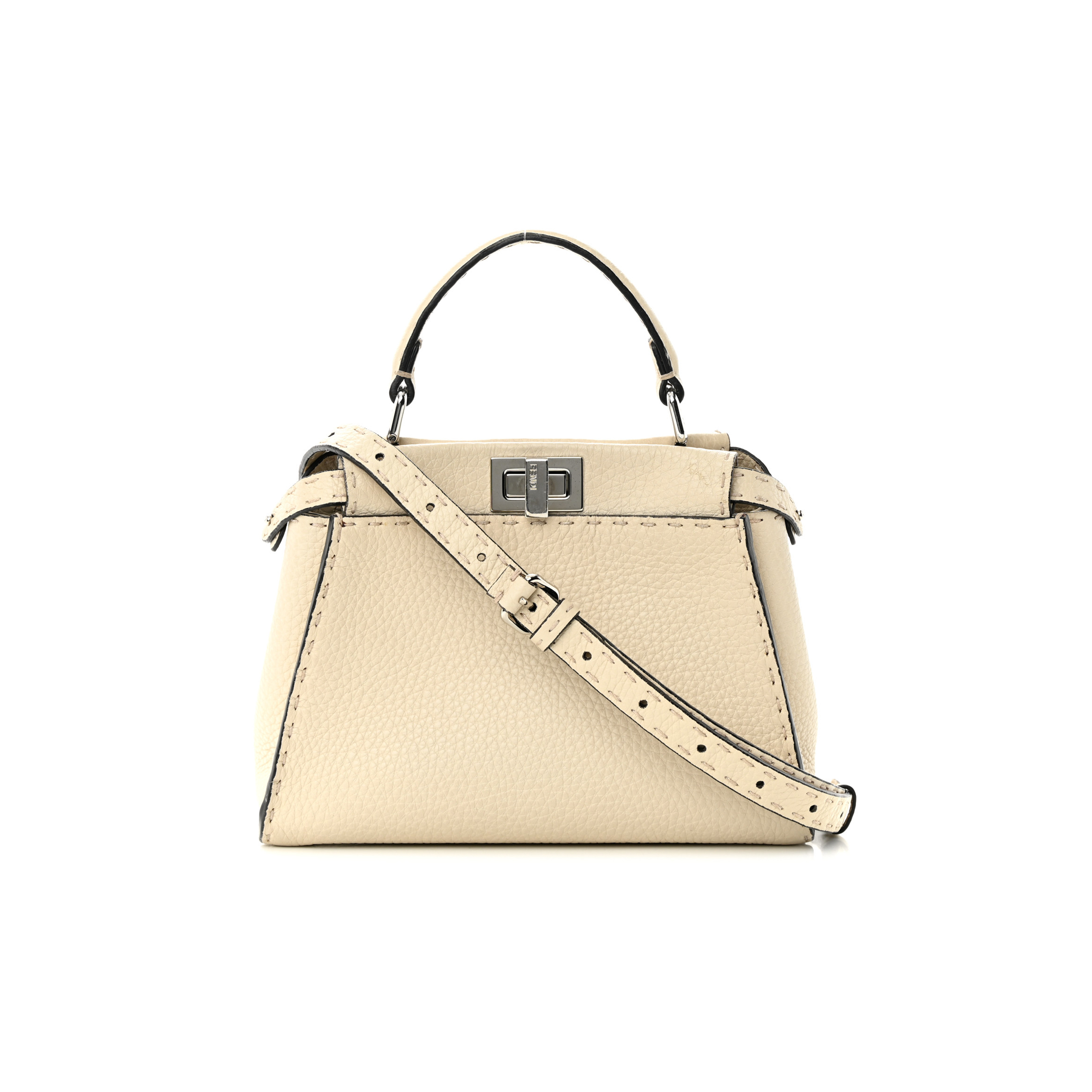 FENDI CUOIO ROMANO SELLERIA MINI PEEKABOO ICONIC SATCHEL LATTE (23*17*12cm) FENDI CUOIO ROMANO SELLERIA MINI PEEKABOO ICONIC SATCHEL LATTE (23*17*12cm)