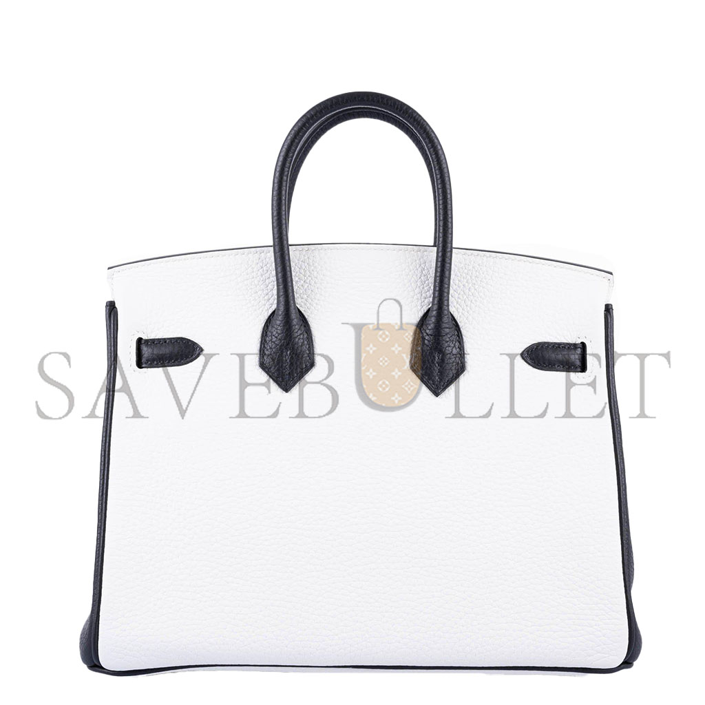 HERMÈS MASTER BIRKIN 25 TOGO LEATHER BLACK AND WHITE SILVER BUCKLE BAG 1383601 (25*20*13cm)