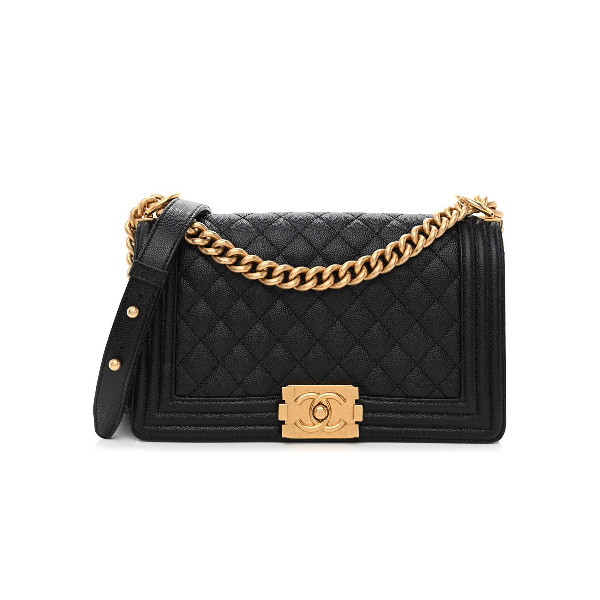 CHANEL CAVIAR QUILTED MEDIUM BOY FLAP BLACK ROSE GOLD HARDWARE (25*15*9cm)