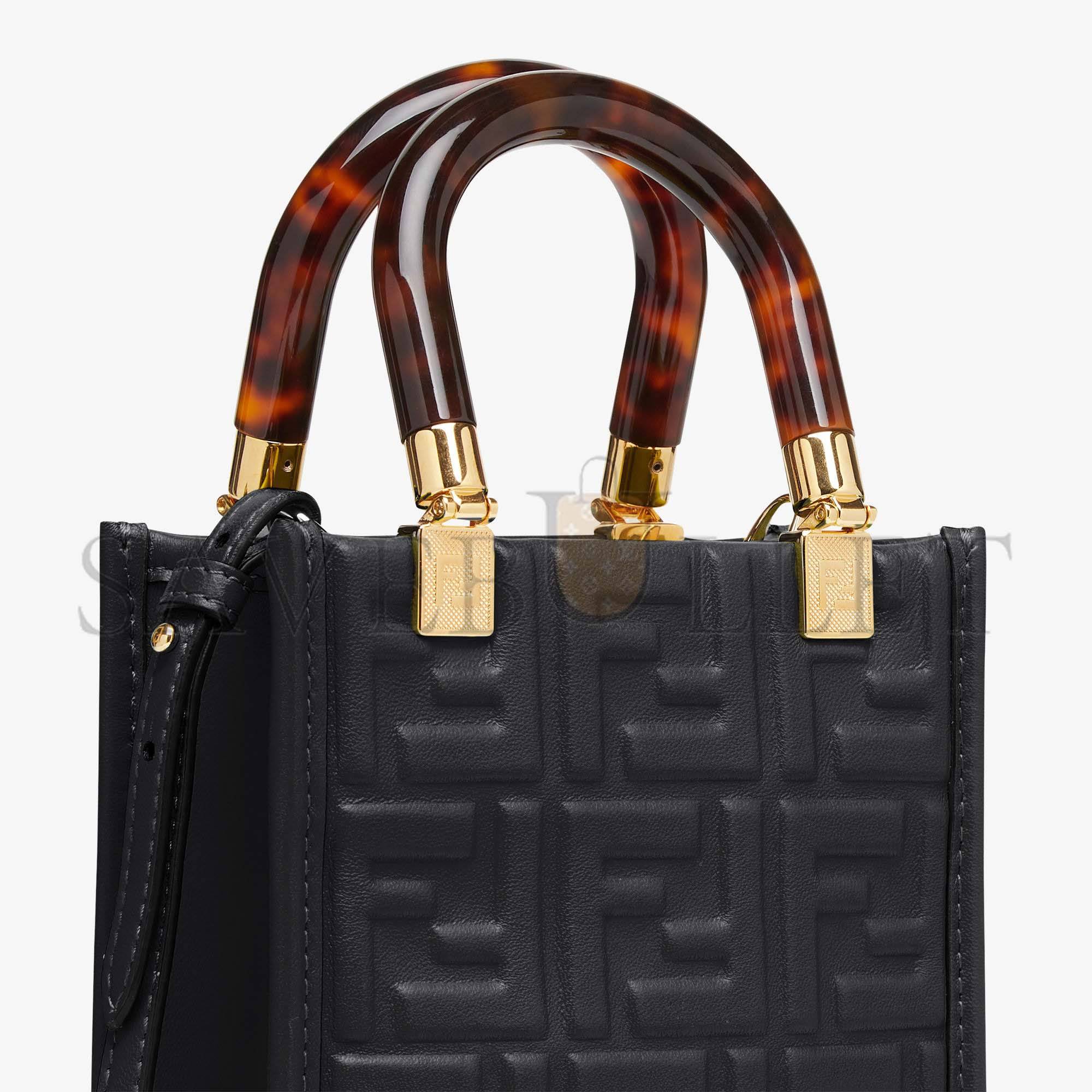 FENDI MINI SUNSHINE SHOPPER - BLACK LEATHER MINI BAG 8BS051AMCIF0KUR (18*13*6.5cm)