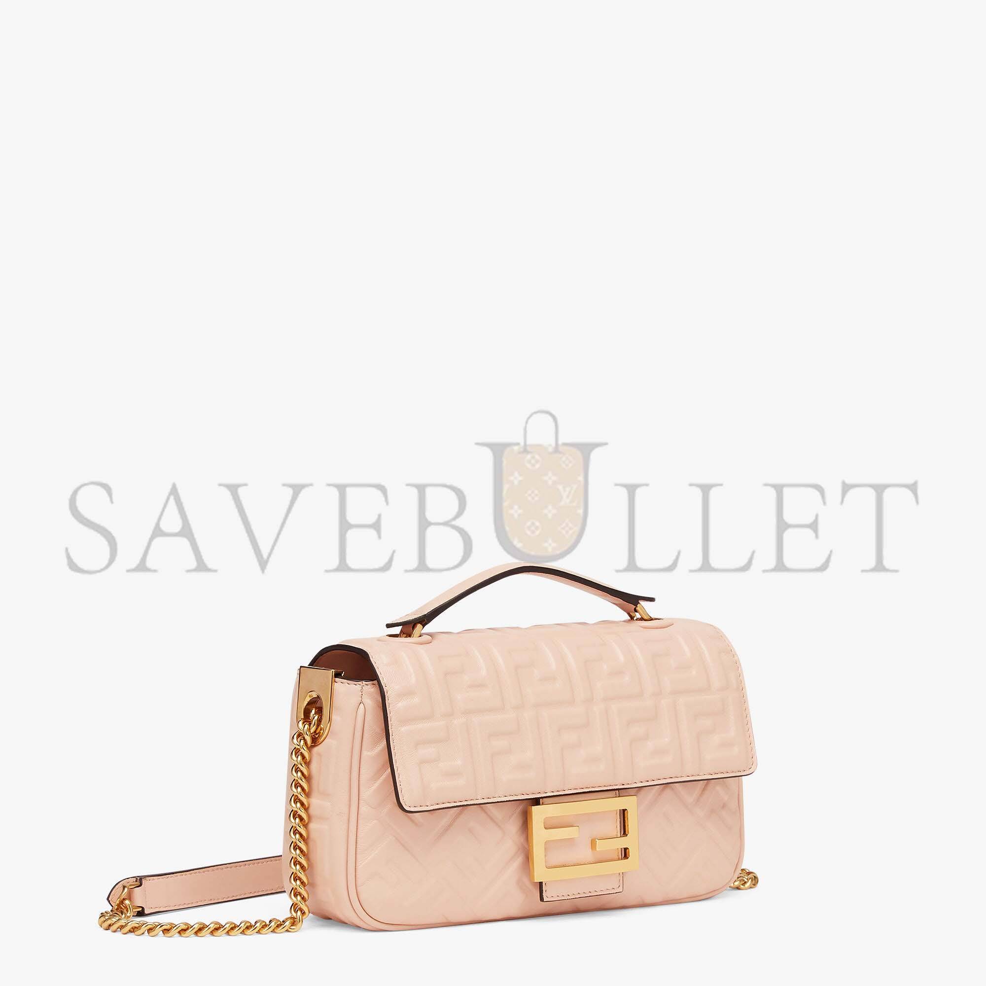 FENDI BAGUETTE CHAIN MIDI - PALE PINK LEATHER BAG 8BR793AH9CF171M (24*14.5*7cm)