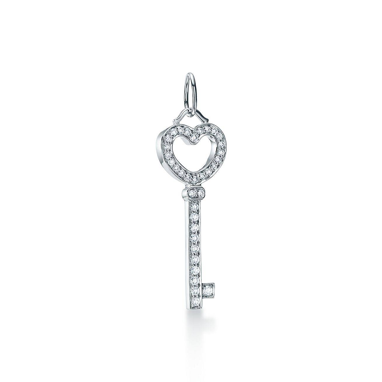 TIFFANY KEYS HEART KEY IN PLATINUM WITH DIAMONDS, MINI TIFFANY KEYS HEART KEY IN PLATINUM WITH DIAMONDS, MINI