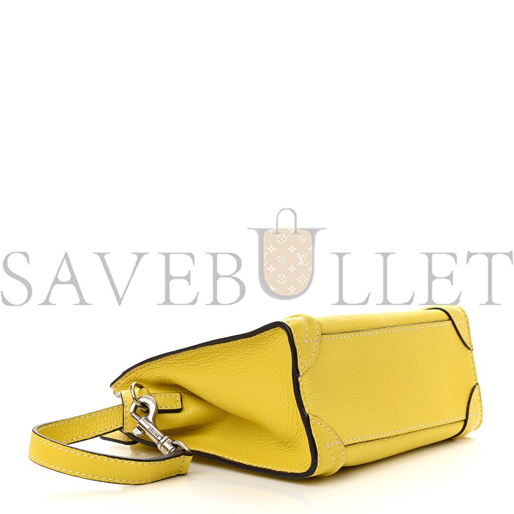 CELINE DRUMMED CALFSKIN NANO LUGGAGE CITRON (20*19*10cm)