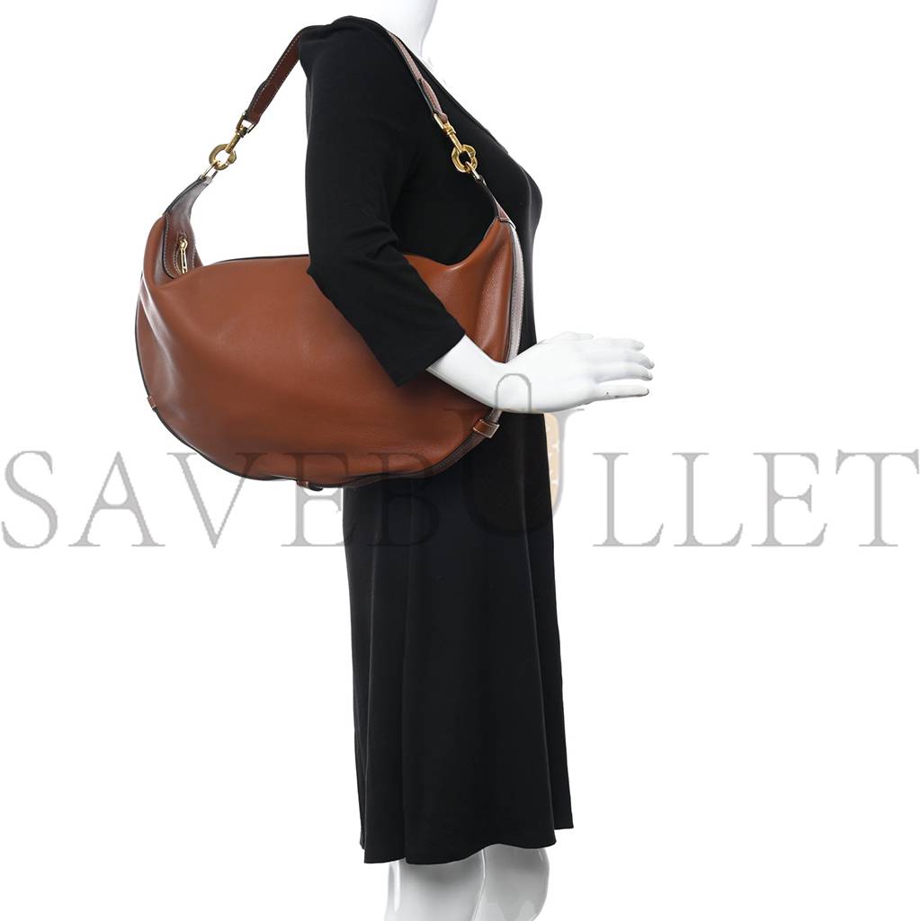 CELINE SUPPLE CALFSKIN MEDIUM STRAP LEANDRE SHOULDER BAG BROWN (44*27*3cm)