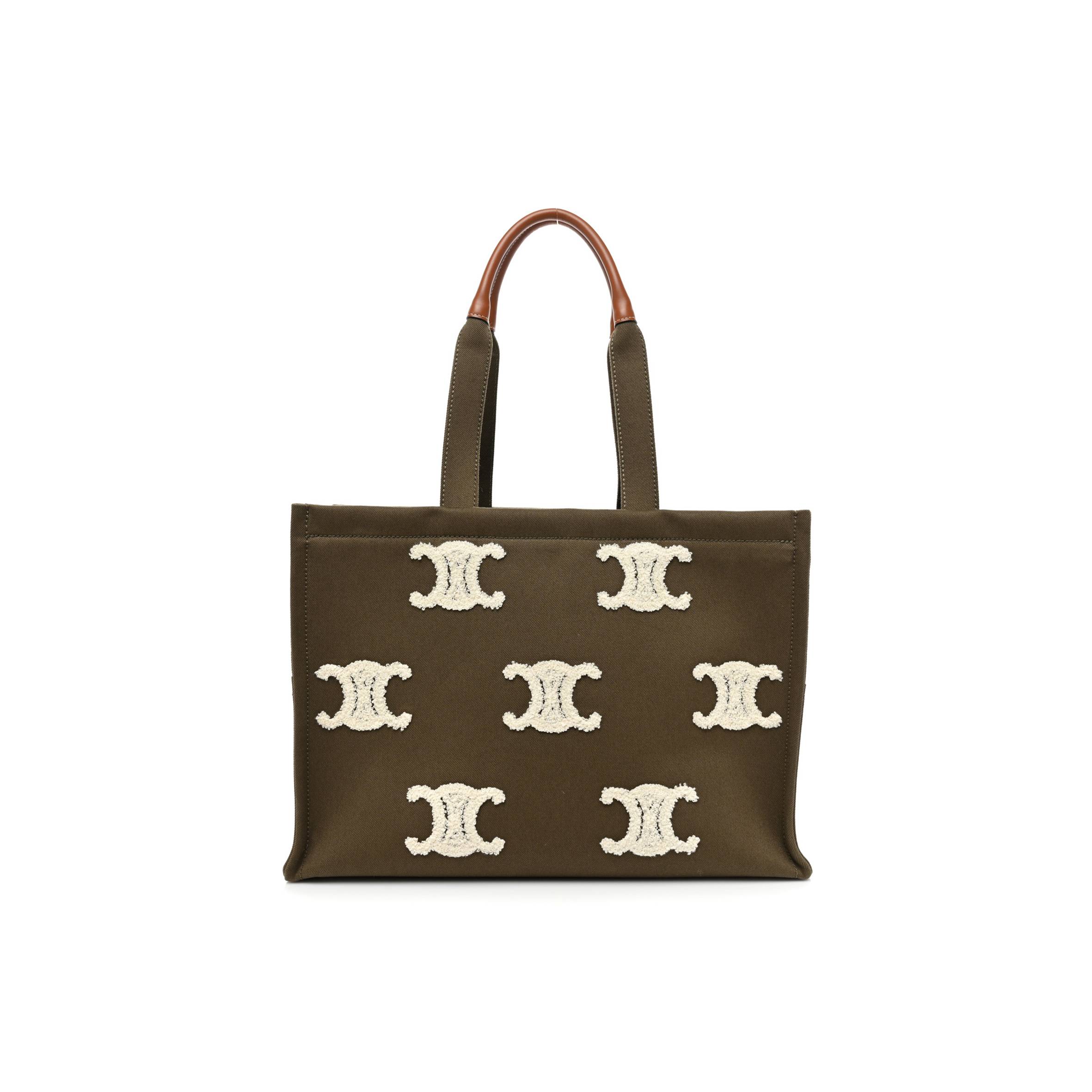 CELINE CANVAS CALFSKIN EMBROIDERED TRIOMPHE LARGE CABAS THAIS KHAKI TAN (41*29*17cm) CELINE CANVAS CALFSKIN EMBROIDERED TRIOMPHE LARGE CABAS THAIS KHAKI TAN (41*29*17cm)