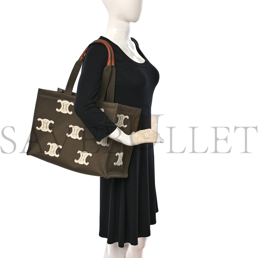 CELINE CANVAS CALFSKIN EMBROIDERED TRIOMPHE LARGE CABAS THAIS KHAKI TAN (41*29*17cm) CELINE CANVAS CALFSKIN EMBROIDERED TRIOMPHE LARGE CABAS THAIS KHAKI TAN (41*29*17cm)