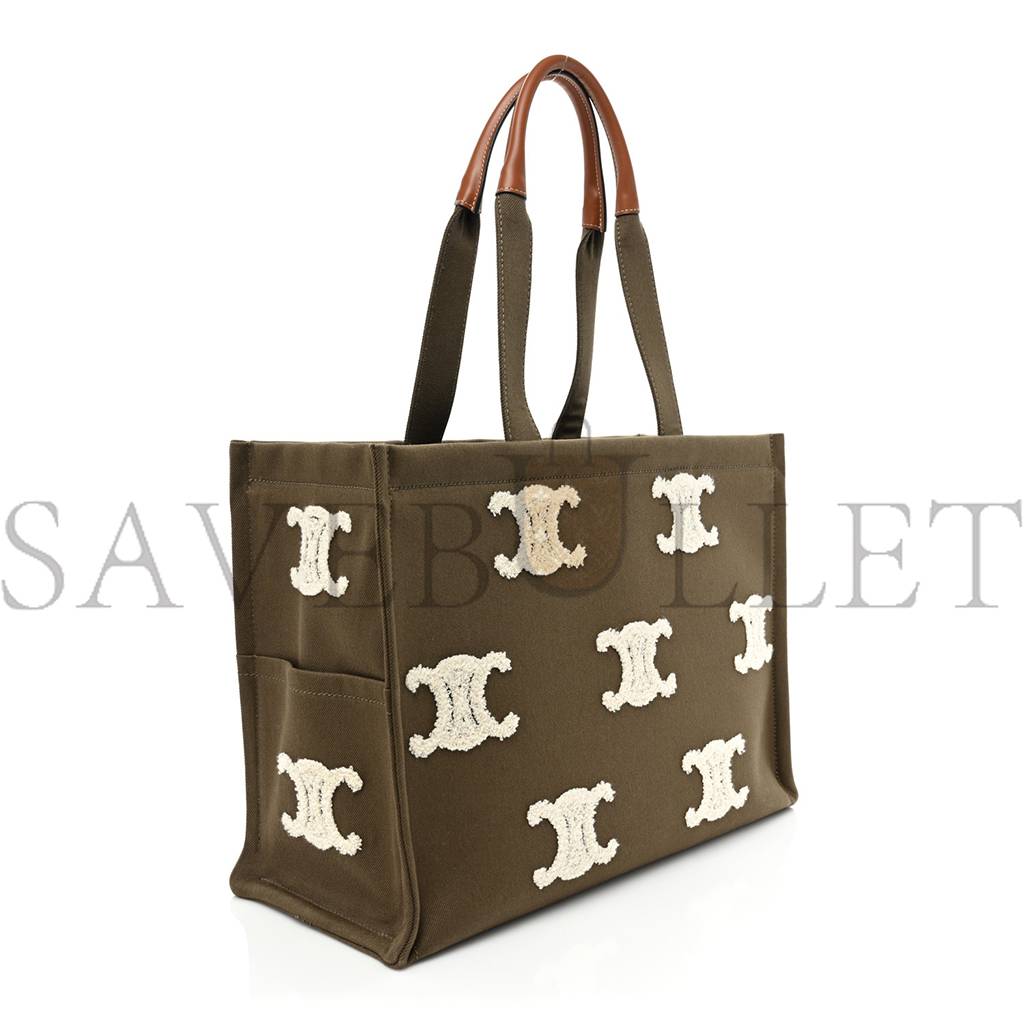 CELINE CANVAS CALFSKIN EMBROIDERED TRIOMPHE LARGE CABAS THAIS KHAKI TAN (41*29*17cm) CELINE CANVAS CALFSKIN EMBROIDERED TRIOMPHE LARGE CABAS THAIS KHAKI TAN (41*29*17cm)