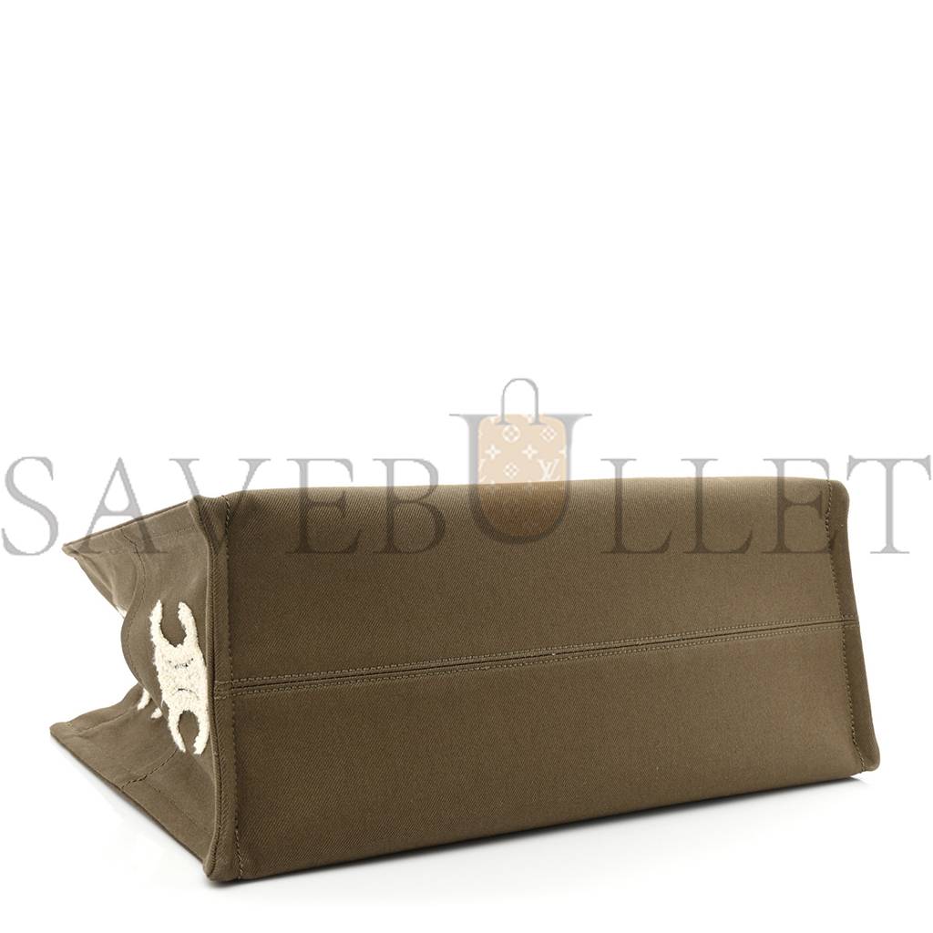 CELINE CANVAS CALFSKIN EMBROIDERED TRIOMPHE LARGE CABAS THAIS KHAKI TAN (41*29*17cm) CELINE CANVAS CALFSKIN EMBROIDERED TRIOMPHE LARGE CABAS THAIS KHAKI TAN (41*29*17cm)