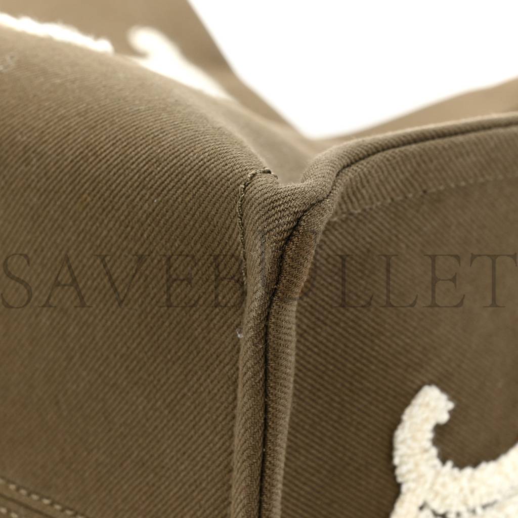 CELINE CANVAS CALFSKIN EMBROIDERED TRIOMPHE LARGE CABAS THAIS KHAKI TAN (41*29*17cm) CELINE CANVAS CALFSKIN EMBROIDERED TRIOMPHE LARGE CABAS THAIS KHAKI TAN (41*29*17cm)