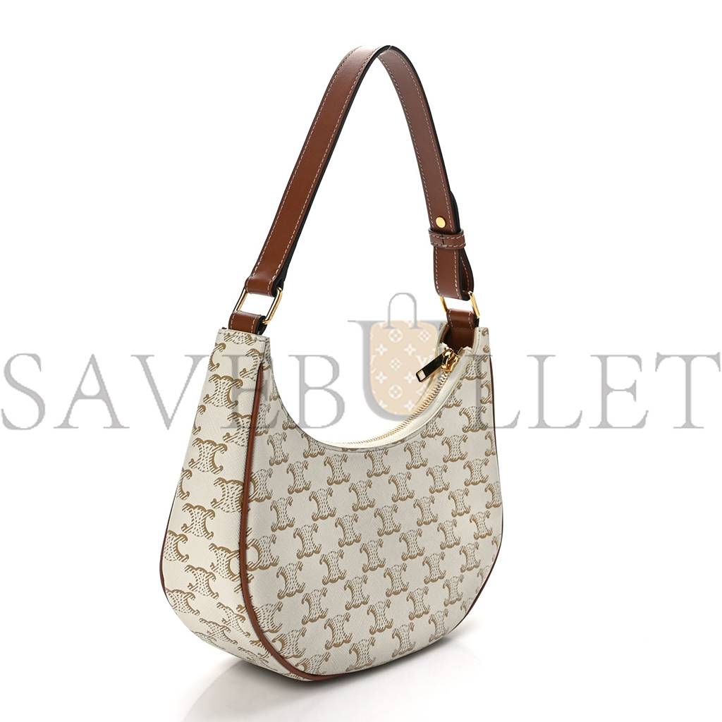 CELINE CANVAS CALFSKIN AVA TRIOMPHE SHOULDER BAG WHITE (24*13*7cm) CELINE CANVAS CALFSKIN AVA TRIOMPHE SHOULDER BAG WHITE (24*13*7cm)