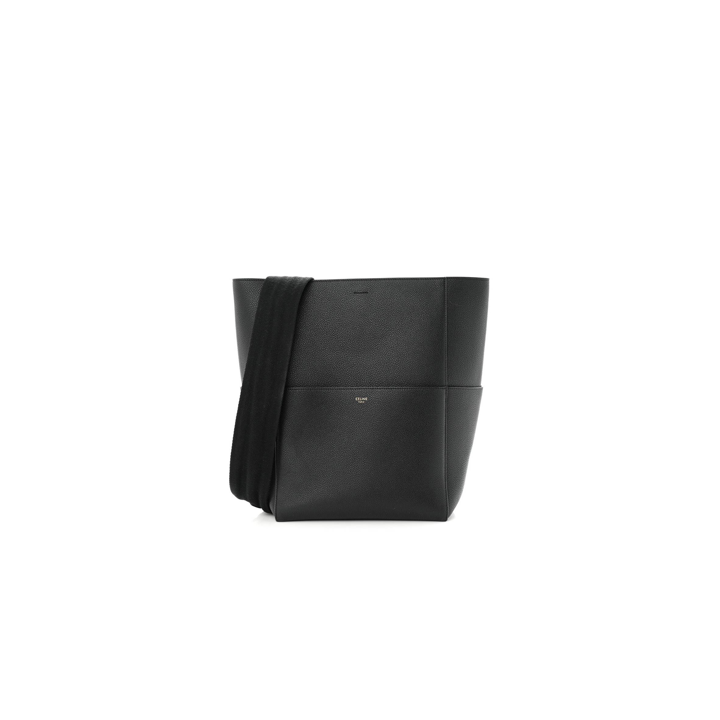 CELINE SOFT GRAINED CALFSKIN SANGLE BUCKET BAG BLACK (33*23*15cm) CELINE SOFT GRAINED CALFSKIN SANGLE BUCKET BAG BLACK (33*23*15cm)