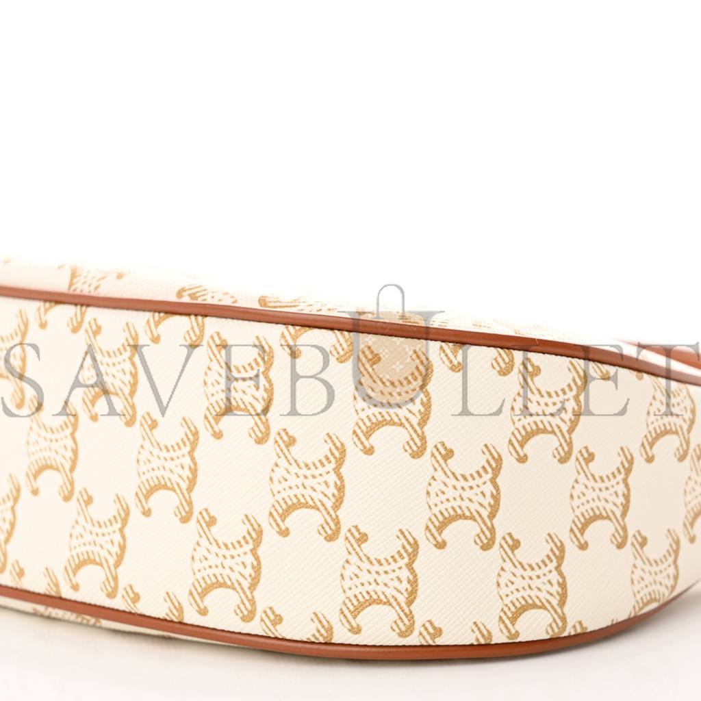 CELINE CANVAS CALFSKIN AVA TRIOMPHE SHOULDER BAG WHITE (25*19*8cm) CELINE CANVAS CALFSKIN AVA TRIOMPHE SHOULDER BAG WHITE (25*19*8cm)