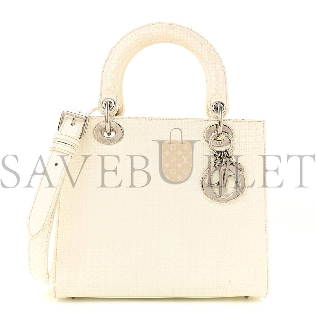 DIOR PATENT MICRO-CANNAGE MEDIUM LADY DIOR WHITE (24*21*12.1cm)