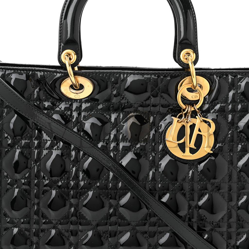 DIOR PATENT CANNAGE LARGE LADY DIOR BLACK (32*25*12.1cm) 