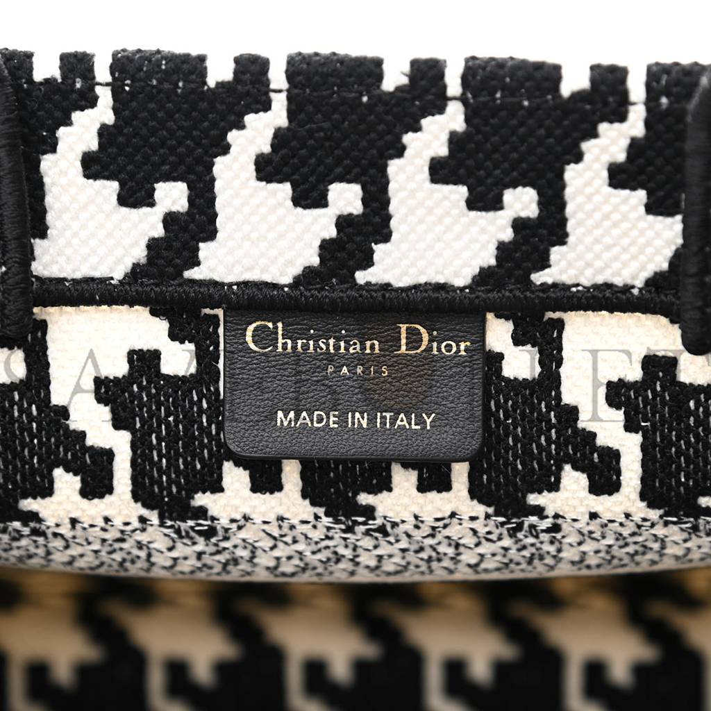 DIOR CANVAS HOUNDSTOOTH EMBROIDERED SMALL BOOK TOTE BLACK WHITE (27*22*11.4cm)