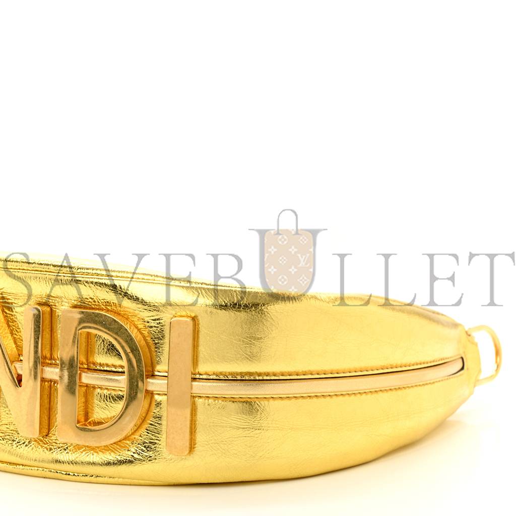 FENDI LAMINATED CRAQUELE LAMBSKIN SMALL FENDIGRAPHY HOBO GOLD (27*23*10cm) FENDI LAMINATED CRAQUELE LAMBSKIN SMALL FENDIGRAPHY HOBO GOLD (27*23*10cm)