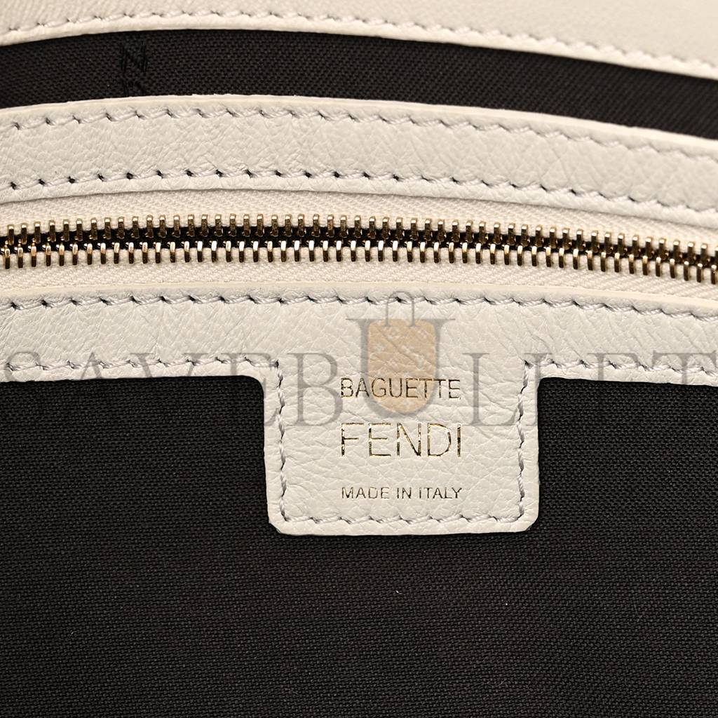 FENDI NAPPA FF 1974 EMBOSSED BAGUETTE WHITE (25*20*8cm)