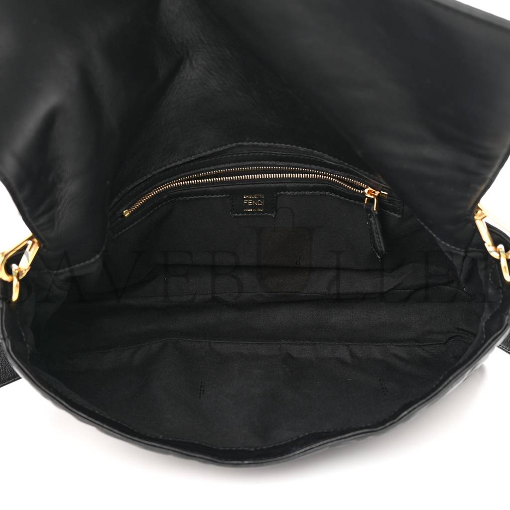 FENDI NAPPA FF 1974 EMBOSSED LARGE BAGUETTE BLACK (32*20*6cm)