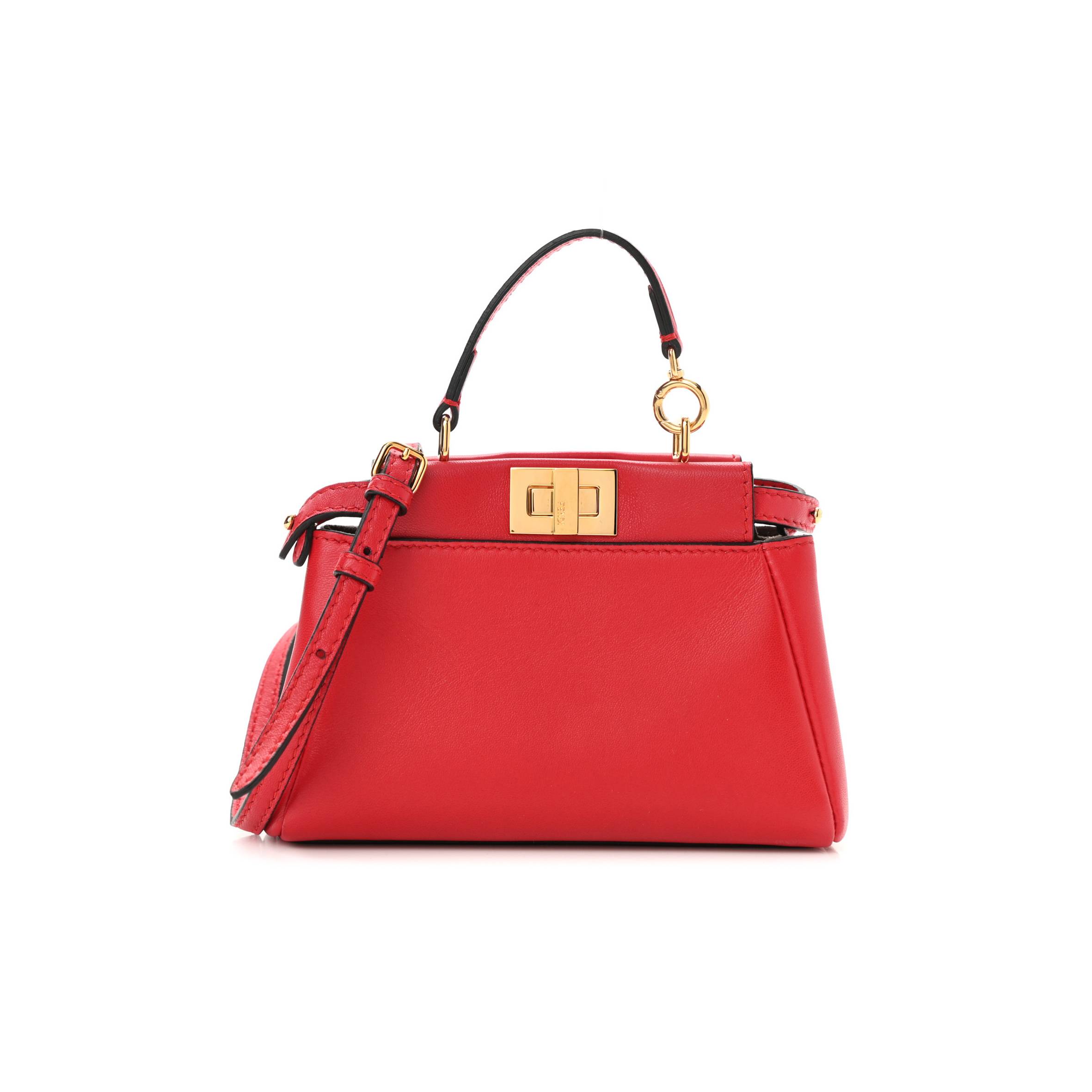 FENDI SHINY NAPPA MICRO PEEKABOO ICONIC SATCHEL FRAGOLA (20*15*11cm)